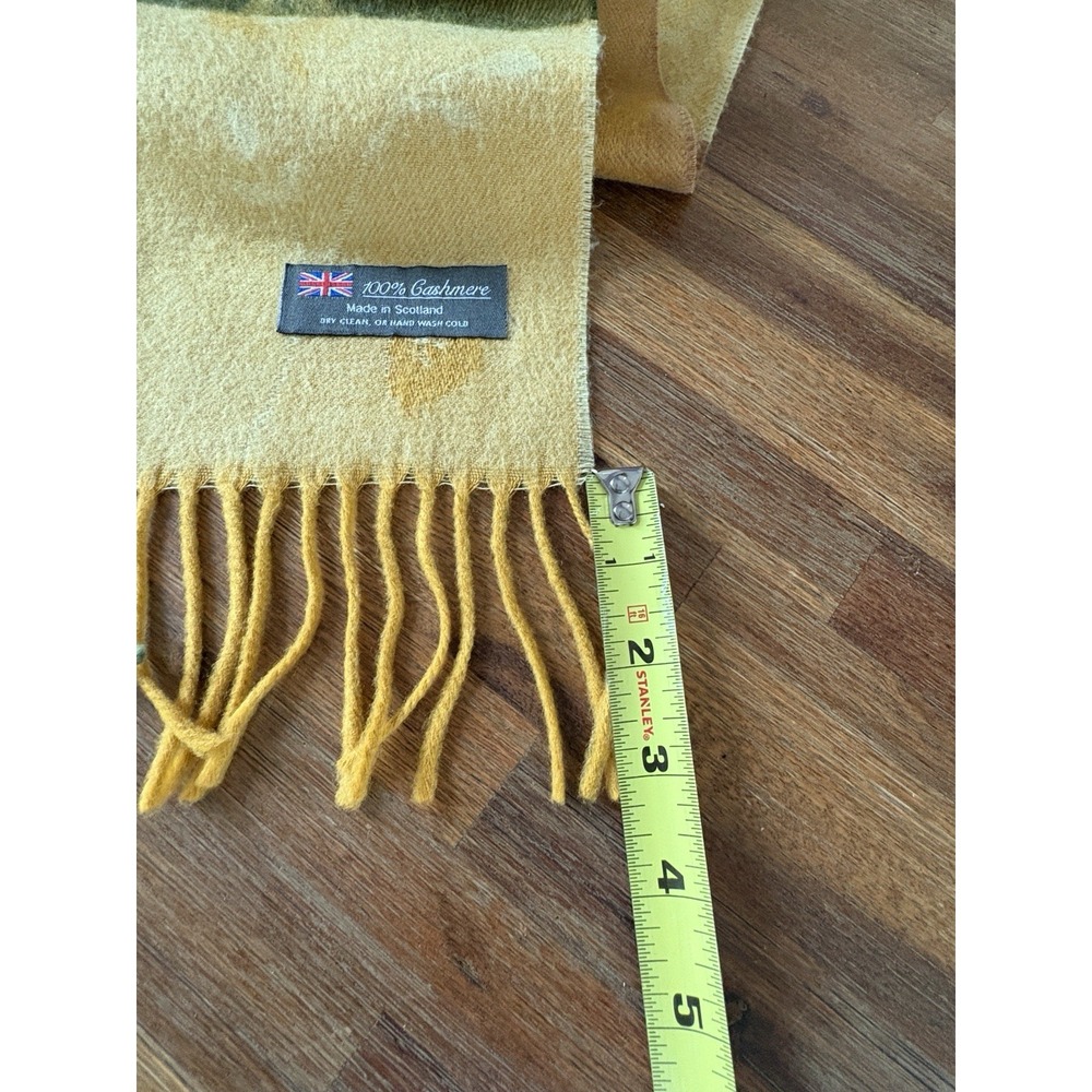 Scotland/Scottish Scarf 100% CASHMERE Green And Yellow Leaf Pattern - Picture 10 of 14